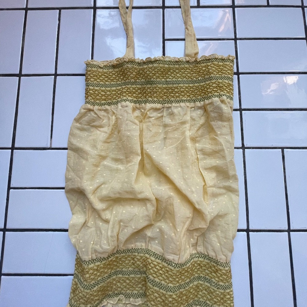 ERICA TANOV Abigail Butter Yellow Swiss Dot Smocked Voile Camisole Blouse 2 M - Picture 2 of 9